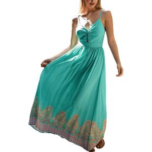 imageCUPSHE Womens Maxi Dress Floral Print Twisted V Neck Sleeveless Long Dress Summer Casual DressAqua Blue