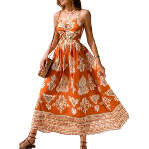 imageCUPSHE Womens Maxi Dress Floral Print Twisted V Neck Sleeveless Long Dress Summer Casual DressBlush