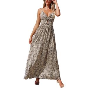 imageCUPSHE Womens Maxi Dress Floral Print Twisted V Neck Sleeveless Long Dress Summer Casual DressBrown Leopard
