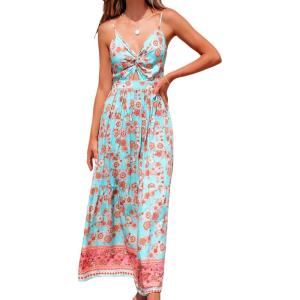 imageCUPSHE Womens Maxi Dress Floral Print Twisted V Neck Sleeveless Long Dress Summer Casual DressMint Floral