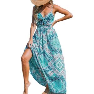 imageCUPSHE Womens Maxi Dress Floral Print Twisted V Neck Sleeveless Long Dress Summer Casual DressMint Paisley
