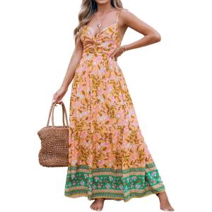 imageCUPSHE Womens Maxi Dress Floral Print Twisted V Neck Sleeveless Long Dress Summer Casual DressOrange Floral