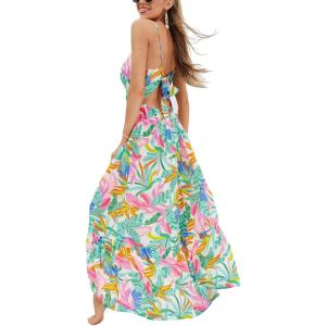 imageCUPSHE Womens Maxi Dress Floral Print Twisted V Neck Sleeveless Long Dress Summer Casual DressPink Tropical