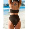 imageCUPSHE Womens Bikini Set Two Piece Swimsuits High Waisted Scoop Neck Spaghetti Adjustable Straps TexturedBrown