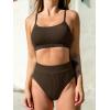 imageCUPSHE Womens Bikini Set Two Piece Swimsuits High Waisted Scoop Neck Spaghetti Adjustable Straps TexturedBrown