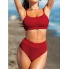 imageCUPSHE Womens Bikini Set Two Piece Swimsuits High Waisted Scoop Neck Spaghetti Adjustable Straps TexturedBurgundy