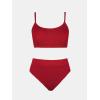 imageCUPSHE Womens Bikini Set Two Piece Swimsuits High Waisted Scoop Neck Spaghetti Adjustable Straps TexturedBurgundy