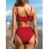 imageCUPSHE Womens Bikini Set Two Piece Swimsuits High Waisted Scoop Neck Spaghetti Adjustable Straps TexturedBurgundy