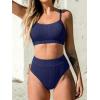imageCUPSHE Womens Bikini Set Two Piece Swimsuits High Waisted Scoop Neck Spaghetti Adjustable Straps TexturedNavy Blue