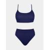 imageCUPSHE Womens Bikini Set Two Piece Swimsuits High Waisted Scoop Neck Spaghetti Adjustable Straps TexturedNavy Blue