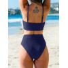imageCUPSHE Womens Bikini Set Two Piece Swimsuits High Waisted Scoop Neck Spaghetti Adjustable Straps TexturedNavy Blue