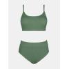 imageCUPSHE Womens Bikini Set Two Piece Swimsuits High Waisted Scoop Neck Spaghetti Adjustable Straps TexturedOlive Green