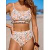 imageCUPSHE Womens Bikini Set Two Piece Swimsuits High Waisted Scoop Neck Spaghetti Adjustable Straps TexturedPale TanFloral