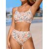 imageCUPSHE Womens Bikini Set Two Piece Swimsuits High Waisted Scoop Neck Spaghetti Adjustable Straps TexturedPale TanFloral