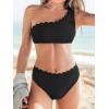 imageCUPSHE Womens Bikini Sets Two Piece Bathing Suit One Shoulder Mid Rise Scalloped Wide Strap Back HookBlack