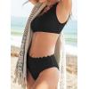 imageCUPSHE Womens Bikini Sets Two Piece Bathing Suit One Shoulder Mid Rise Scalloped Wide Strap Back HookBlack