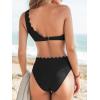imageCUPSHE Womens Bikini Sets Two Piece Bathing Suit One Shoulder Mid Rise Scalloped Wide Strap Back HookBlack
