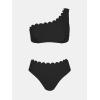 imageCUPSHE Womens Bikini Sets Two Piece Bathing Suit One Shoulder Mid Rise Scalloped Wide Strap Back HookBlack