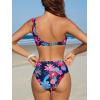 imageCUPSHE Womens Bikini Sets Two Piece Bathing Suit One Shoulder Mid Rise Scalloped Wide Strap Back HookBlackMagentaBlue