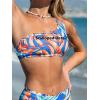 imageCUPSHE Womens Bikini Sets Two Piece Bathing Suit One Shoulder Mid Rise Scalloped Wide Strap Back HookBlueTropical
