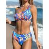 imageCUPSHE Womens Bikini Sets Two Piece Bathing Suit One Shoulder Mid Rise Scalloped Wide Strap Back HookBlueTropical