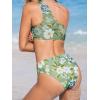 imageCUPSHE Womens Bikini Sets Two Piece Bathing Suit One Shoulder Mid Rise Scalloped Wide Strap Back HookGreenBlue Floral