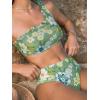 imageCUPSHE Womens Bikini Sets Two Piece Bathing Suit One Shoulder Mid Rise Scalloped Wide Strap Back HookGreenBlue Floral