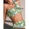 imageCUPSHE Womens Bikini Sets Two Piece Bathing Suit One Shoulder Mid Rise Scalloped Wide Strap Back HookGreenBlue Floral