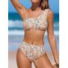 imageCUPSHE Womens Bikini Sets Two Piece Bathing Suit One Shoulder Mid Rise Scalloped Wide Strap Back HookYellowOrange Floral