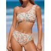 imageCUPSHE Womens Bikini Sets Two Piece Bathing Suit One Shoulder Mid Rise Scalloped Wide Strap Back HookYellowOrange Floral