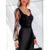 imageCUPSHE Womens Casual Long Sleeve Knit Sweetheart Neck Mesh Sheer Lace Long Sleeves Bodysuit TopBlack