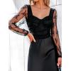imageCUPSHE Womens Casual Long Sleeve Knit Sweetheart Neck Mesh Sheer Lace Long Sleeves Bodysuit TopBlack