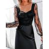imageCUPSHE Womens Casual Long Sleeve Knit Sweetheart Neck Mesh Sheer Lace Long Sleeves Bodysuit TopBlack