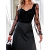 imageCUPSHE Womens Casual Long Sleeve Knit Sweetheart Neck Mesh Sheer Lace Long Sleeves Bodysuit TopBlack