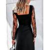 imageCUPSHE Womens Casual Long Sleeve Knit Sweetheart Neck Mesh Sheer Lace Long Sleeves Bodysuit TopBlack