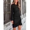 imageCUPSHE Womens Knit Ruched Mini Fall Dress Smocked Ruffle Hem Crew Neck Long Sleeve Bodycon Casual Summer Autumn DressesBlack