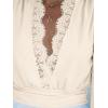 imageCUPSHE Womens Plunge Vneck Lace Trim Long Sleeve Bodysuit Party Shirred Bottoming Blouse TopsBeige