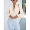 imageCUPSHE Womens Plunge Vneck Lace Trim Long Sleeve Bodysuit Party Shirred Bottoming Blouse TopsBeige