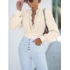 imageCUPSHE Womens Plunge Vneck Lace Trim Long Sleeve Bodysuit Party Shirred Bottoming Blouse TopsBeige