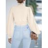 imageCUPSHE Womens Plunge Vneck Lace Trim Long Sleeve Bodysuit Party Shirred Bottoming Blouse TopsBeige