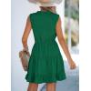 imageCUPSHE Womens Tie Notched Neck Tiered Sleeveless Elastic Waist Ruffled Trim Mini Dress Summer Short DressGreen