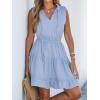 imageCUPSHE Womens Tie Notched Neck Tiered Sleeveless Elastic Waist Ruffled Trim Mini Dress Summer Short DressLight Blue