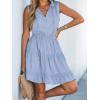 imageCUPSHE Womens Tie Notched Neck Tiered Sleeveless Elastic Waist Ruffled Trim Mini Dress Summer Short DressLight Blue