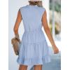 imageCUPSHE Womens Tie Notched Neck Tiered Sleeveless Elastic Waist Ruffled Trim Mini Dress Summer Short DressLight Blue