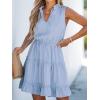 imageCUPSHE Womens Tie Notched Neck Tiered Sleeveless Elastic Waist Ruffled Trim Mini Dress Summer Short DressLight Blue