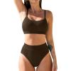 imageCUPSHE Womens Bikini Set Two Piece Swimsuits High Waisted Scoop Neck Spaghetti Adjustable Straps TexturedBrown