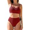 imageCUPSHE Womens Bikini Set Two Piece Swimsuits High Waisted Scoop Neck Spaghetti Adjustable Straps TexturedBurgundy