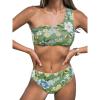 imageCUPSHE Womens Bikini Sets Two Piece Bathing Suit One Shoulder Mid Rise Scalloped Wide Strap Back HookGreenBlue Floral