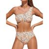 imageCUPSHE Womens Bikini Sets Two Piece Bathing Suit One Shoulder Mid Rise Scalloped Wide Strap Back HookYellowOrange Floral
