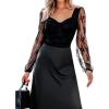 imageCUPSHE Womens Casual Long Sleeve Knit Sweetheart Neck Mesh Sheer Lace Long Sleeves Bodysuit TopBlack